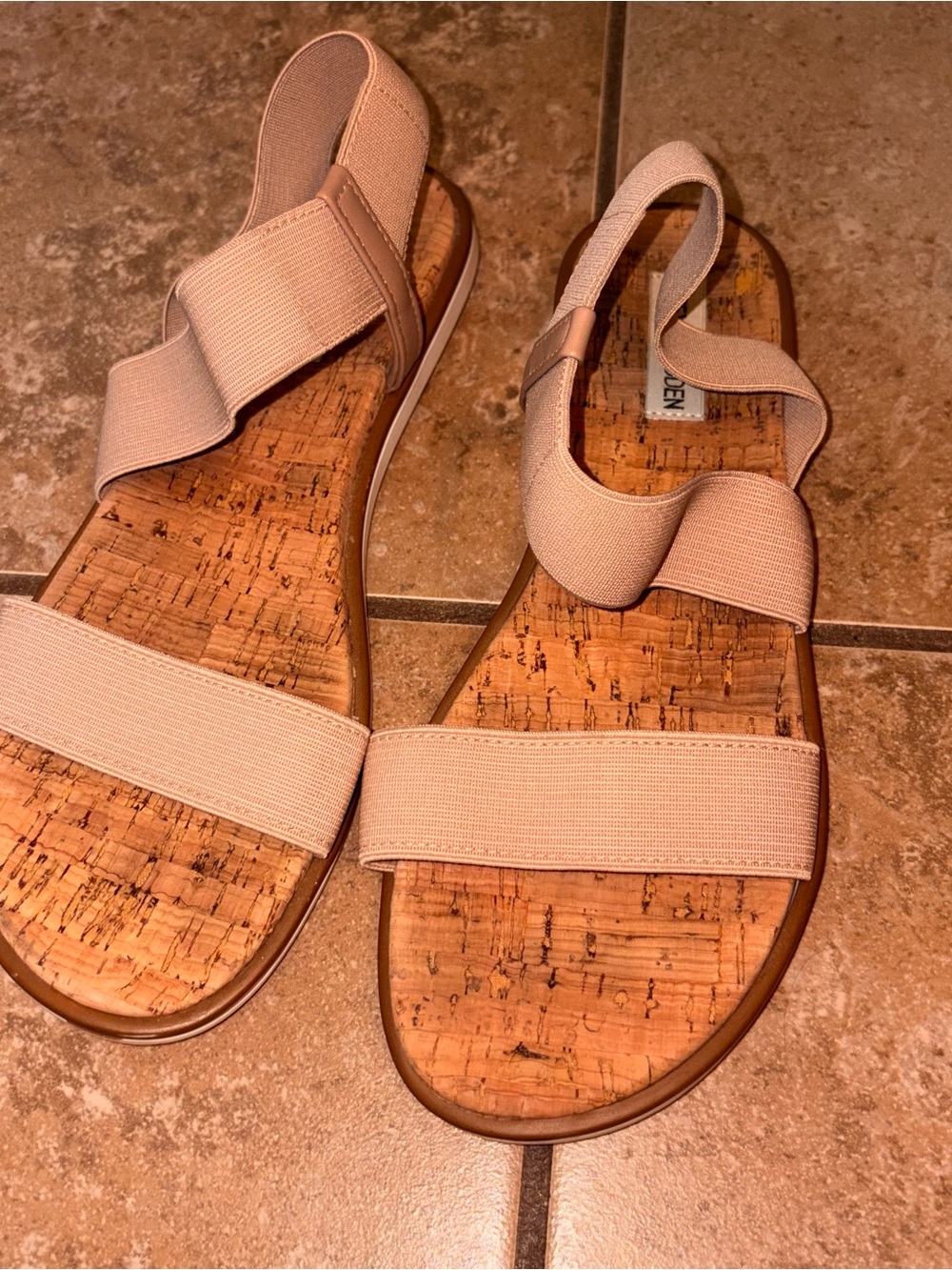Steve Madden Women's Beige Elastic Strap Cork Sandals